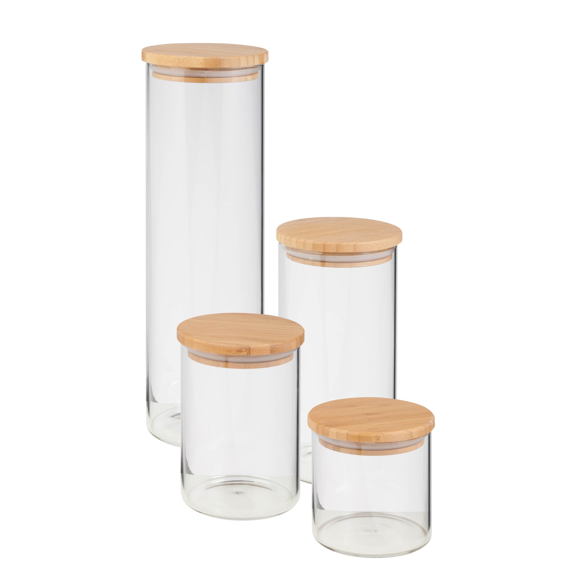 Honey Can Do 4-Piece Glass Jar Storage Set, Bamboo Lids, Natural/Clear
