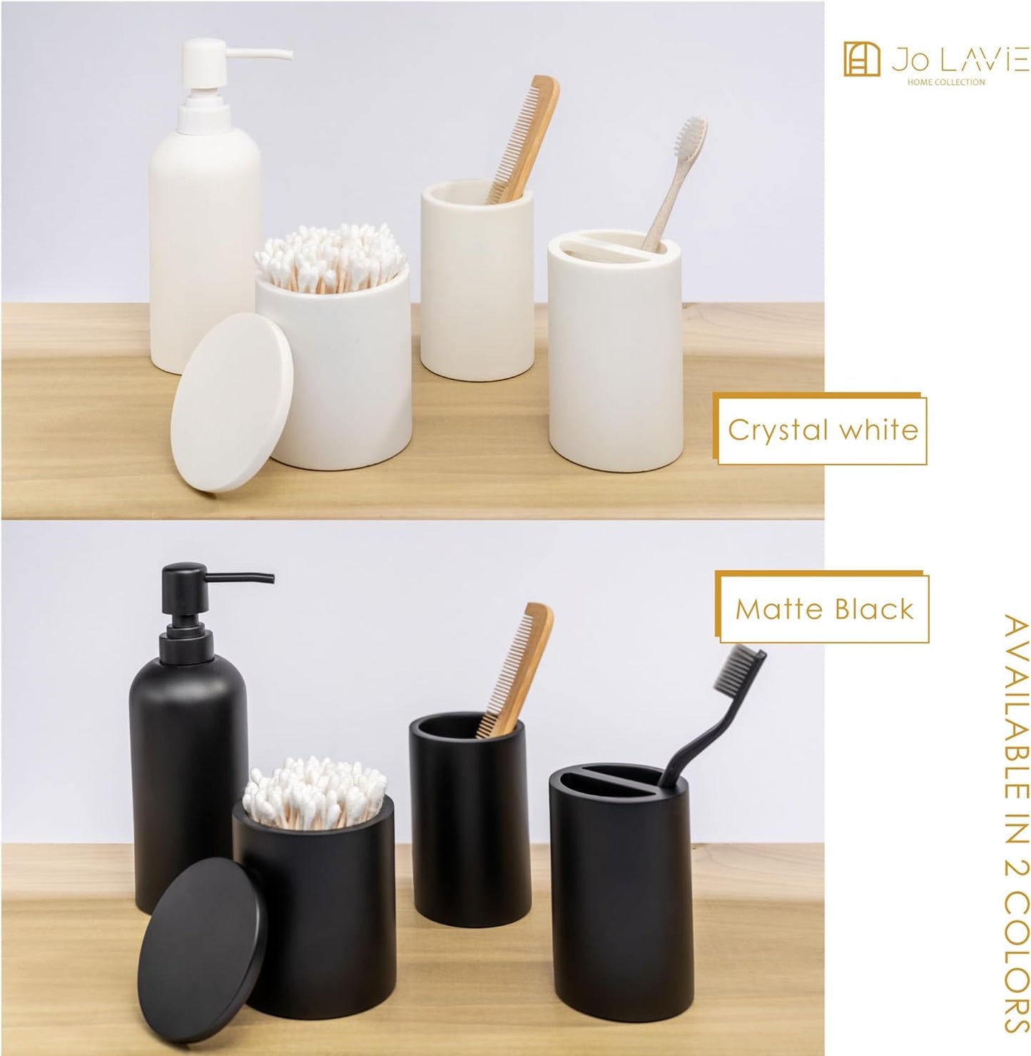 Matte Black Bathroom Accessories Set, 4 Pcs Organizer with Soap Dispenser, Qtip Holder, Tumbler, Toothbrush Holder, Bathroom Sink Set– Accesorios Para Baño Moderno