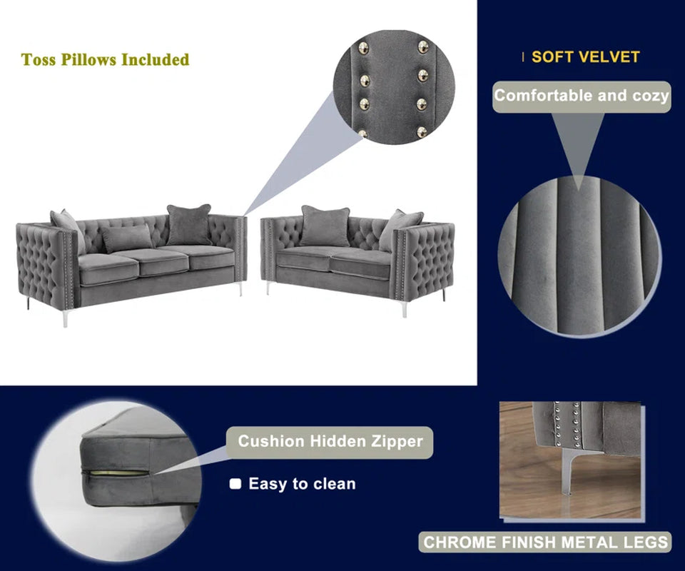 Marti Hickory Modern 2 Piece Velvet Living Room Set