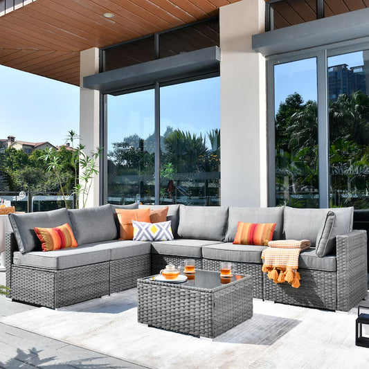 Kuuga Outdoor Sectional with Gray Cushions and Steel Frame
