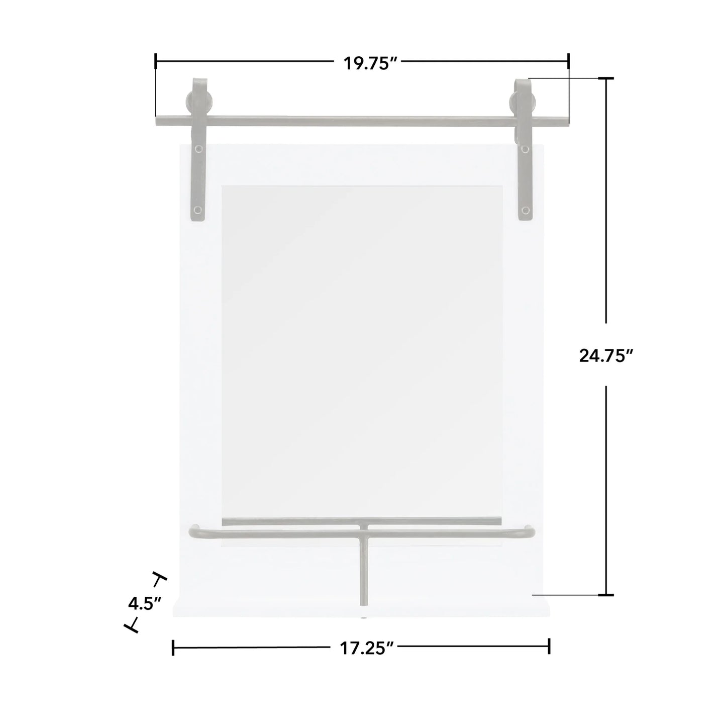 & Co. White Ingram Barn Door Wall Mirror with Shelf, Farmhouse, Rectangular, 19.75 X 4.5 X 24.75 In