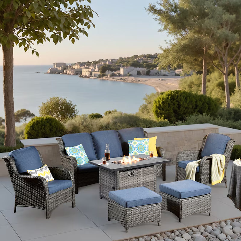 New Kenard 6 -Piece Rattan Patio Sofa Conversation Set with Gray Cushions