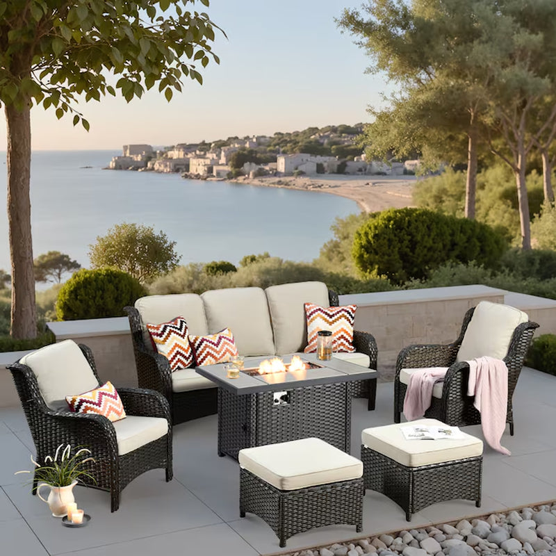 New Kenard 6 -Piece Rattan Patio Sofa Conversation Set with Gray Cushions