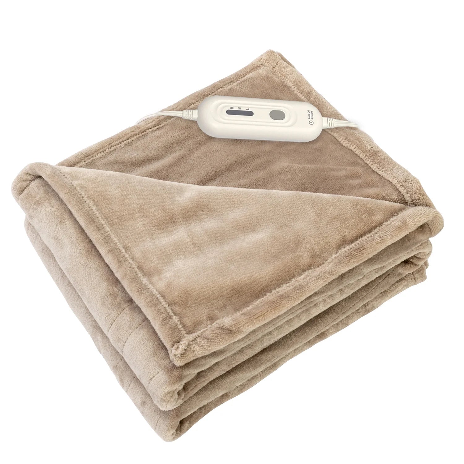 Heated Blanket Throw,50"X60"Double Flannel Heating Blanket for Home Office, Electric Blanket 4 Hours Auto-Off & Over-Heat Protection,Camel