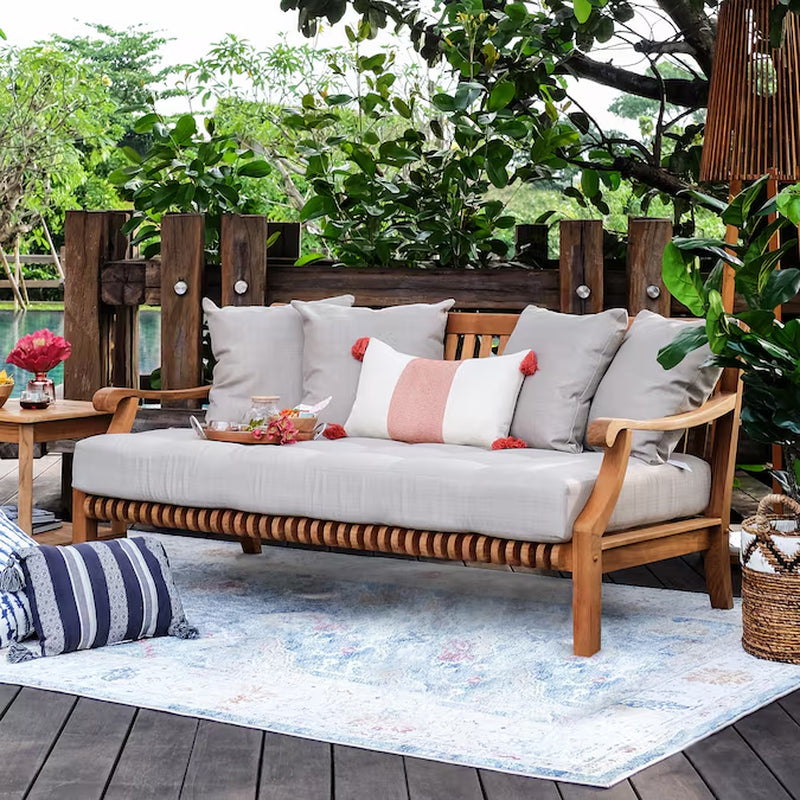 Mosko Outdoor Daybed with Beige Cushions and Teak Frame