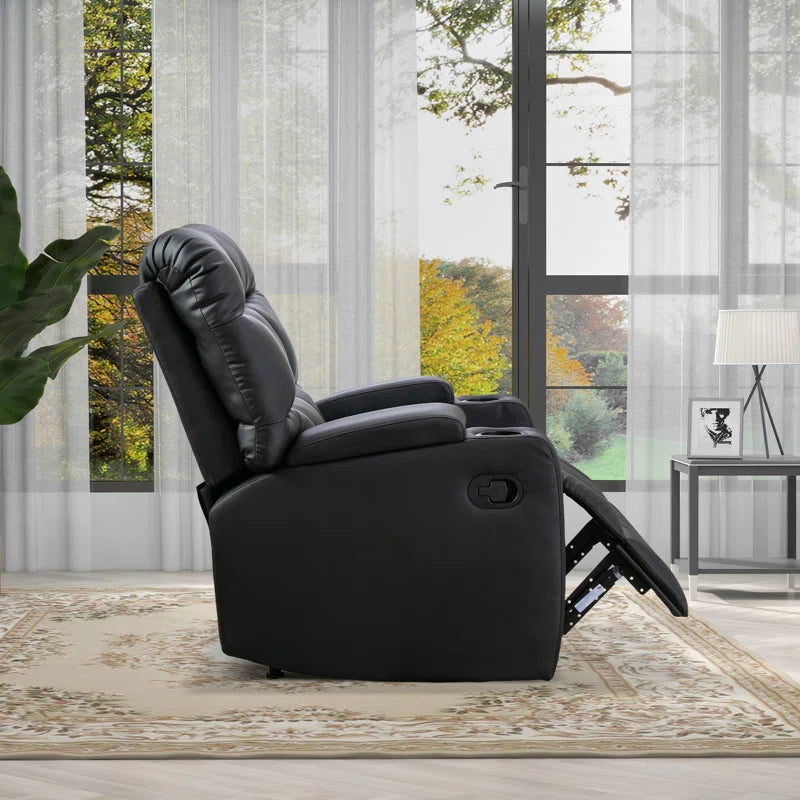 34" Wide Modern Faux Leather Soft Backrest Manual Release Recliner Chair with Massage & Storage & Cup Holder Set of 2